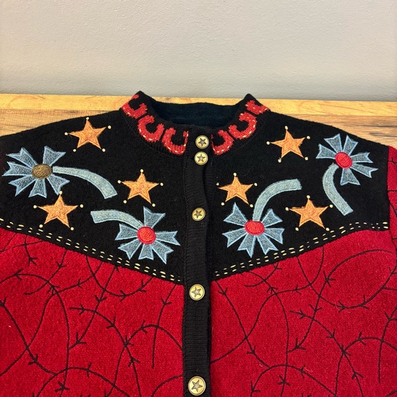 Icelandic Designs Wool Sweater Jacket Horse Shoe Stars Western Embroidered - Picture 6 of 9